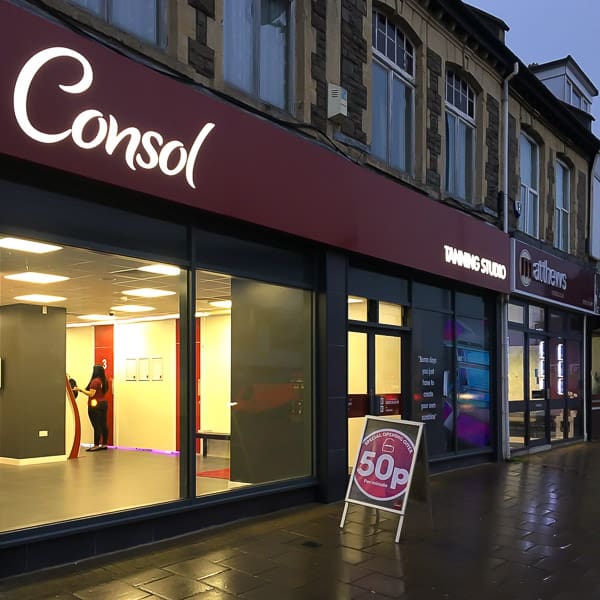 Aluminium fascia with opal acrylic inlays, all internally illuminated by LED's