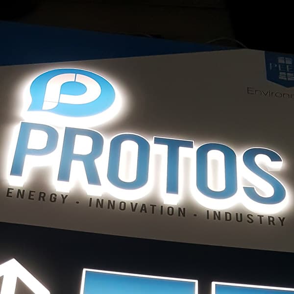 An illuminated totem or monolith exterior sign internally illuminated by LED's with pushed through acrylic letters and vinyl faces