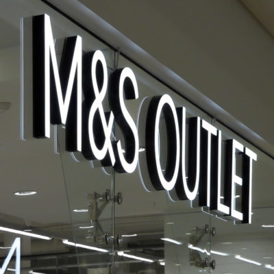 side profile photo of the M&S built up, internally illuminated LED letters fabricated by Voodoo for Marks and Spencer