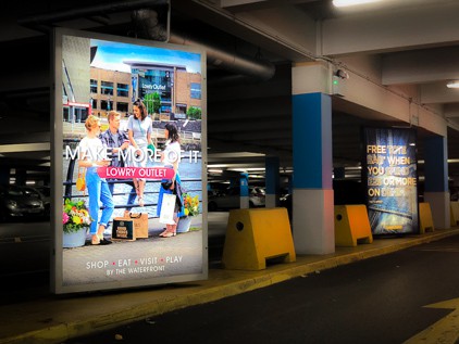 Illuminated Backlit Posters in a car park