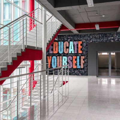 Motivational applied vinyl wall graphics in a School