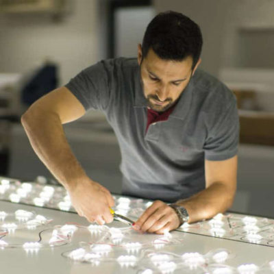 Energy Efficient LED being installed in an illuminated sign