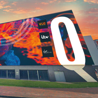 Large format flexible face sign at Media City