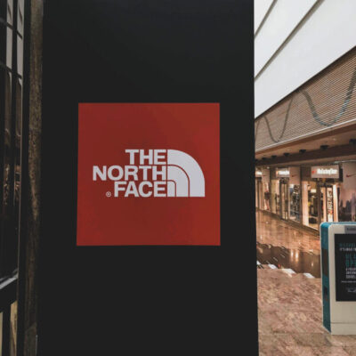 A projecting sign for North Face at Gloucester Quays