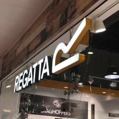 Built up illuminated letters for the Regatta shop front