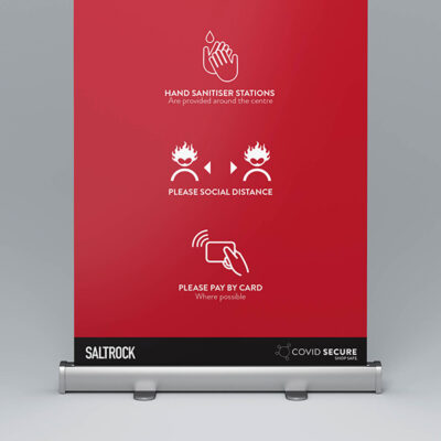 Custom pull up banner with social distancing graphics