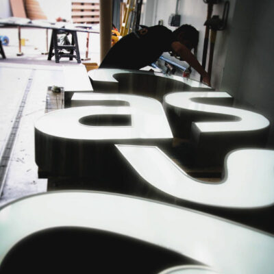 Bespoke rim and return letters made for Asics Flagship store in Oxford Street