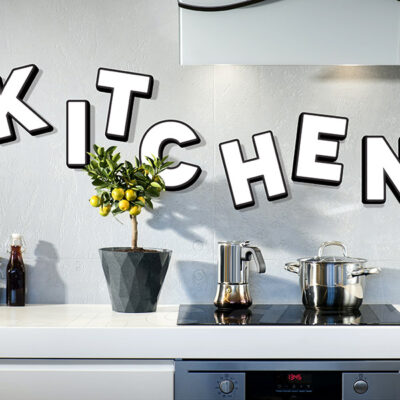 Individually illuminated letters for a kitchen wall