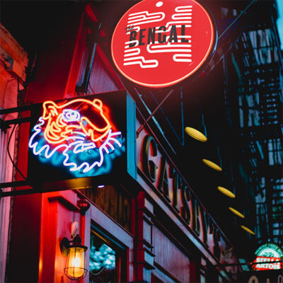 Neon and illuminated projecting bar signs