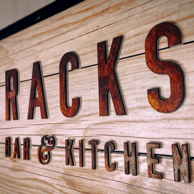 Custom restaurant sign for Racks Bar and Kitchen