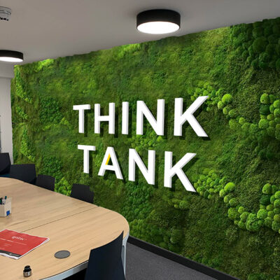 Surface transformation of an office wall with moss effect