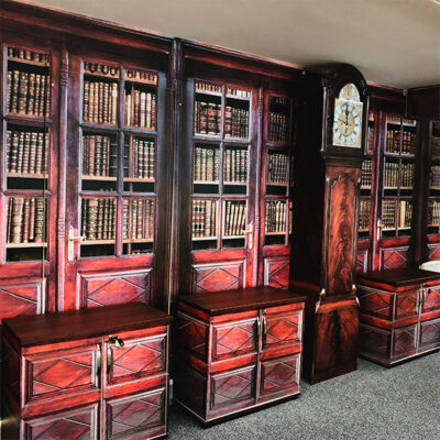 Surface transformation of an office wall into a library