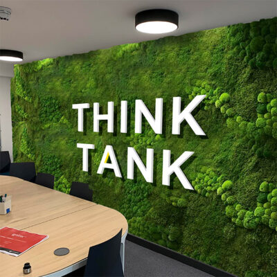 Agency created creative wall graphics made from grass substitute