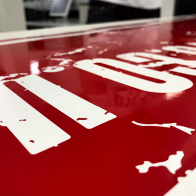 contour cut self adhesive vinyl graphics on the work bench