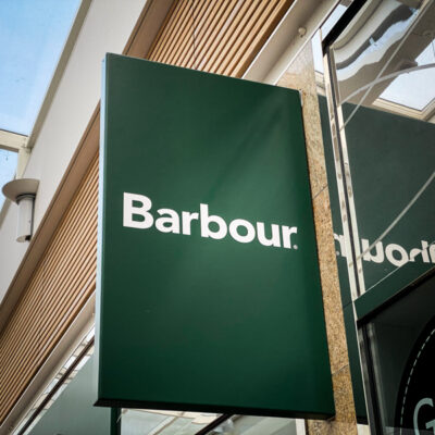 Projecting sign for Barbour retail unit at Gloucester Quays Projecting sign for Barbour retail unit at Gloucester Quays