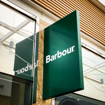 Projecting sign for Barbour retail unit at Gloucester Quays