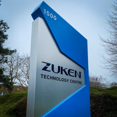 Monolith sign built for Zuken Technology Centre near Bristol