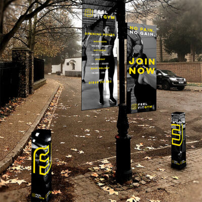 Bollard + Lamp Post Wraps with Banners